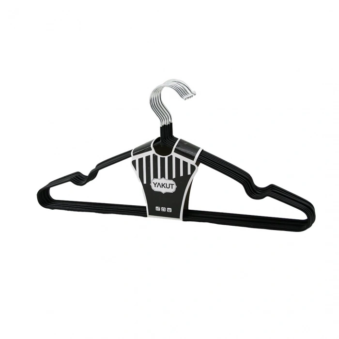 SİYAH 10PCS SİLİKON KAPLAMALI METAL ELBİSE ASKISI (5047)