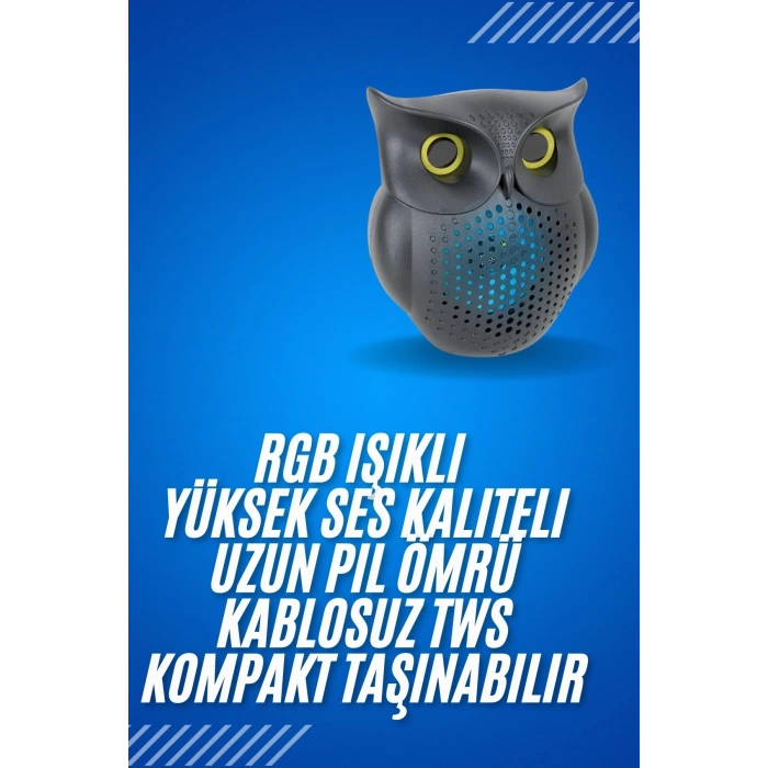 Siyah Bluetooth Hoporlör Baykuş Speaker Bluetooth 5.0 Bağlantılı