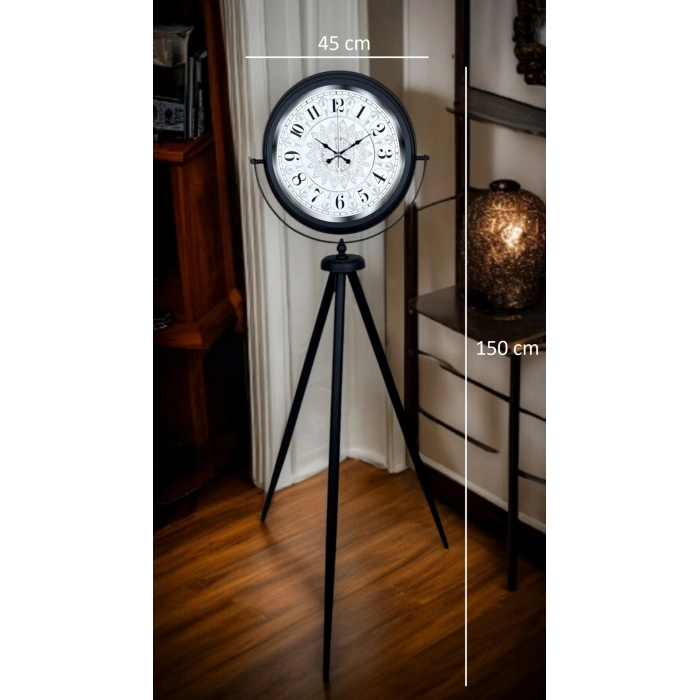 Siyah Desenli Şık Tripod Ayaklı Saat