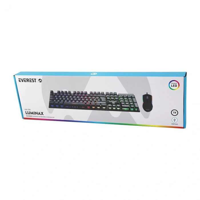 Siyah Gökkuşağı Işıklı Usb Kablolu Oyuncu Klavye - Mouse Set Bx40