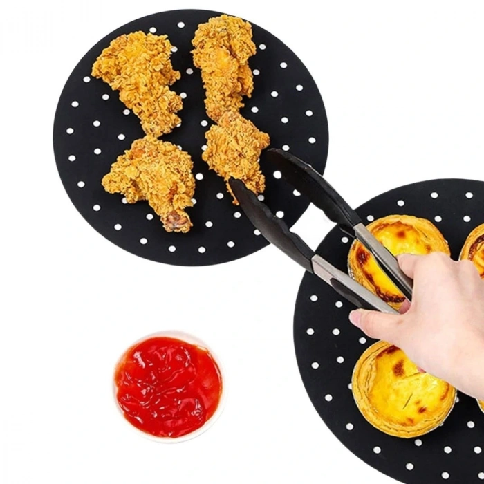 Siyah Isıya Dayanıklı Yıkanılabilir Silikon Fırın Ve Airfryer Yuvarlak Model Pişirme Matı 20 Cm (5047)