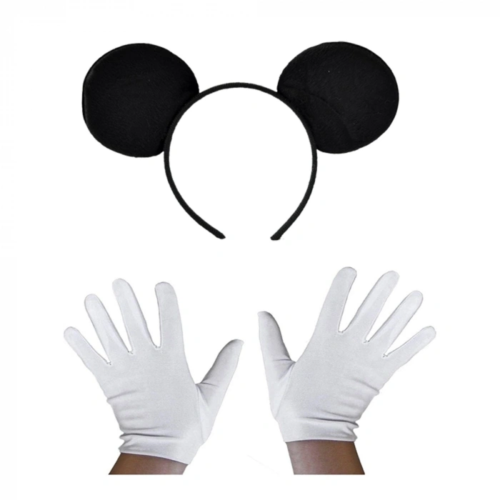Siyah Mickey Mouse Tacı Ve Beyaz Eldiven Seti Bx40