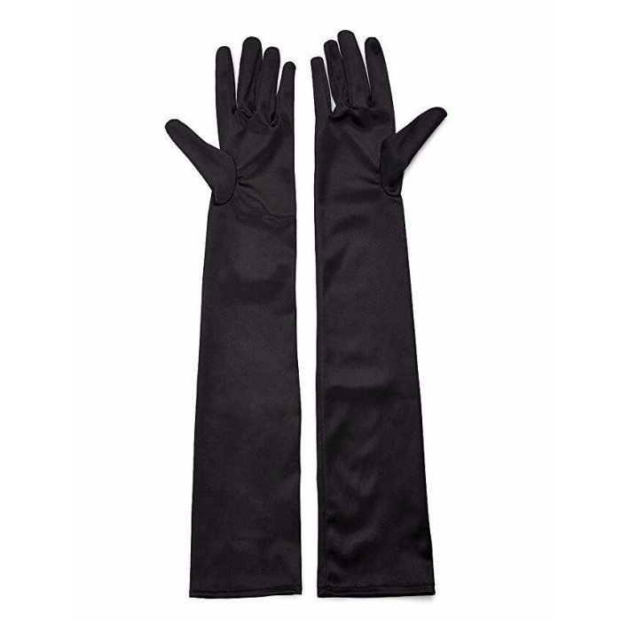 Siyah Renk Dirseğe Kadar Uzun Kumaş Eldiven 40 Cm Bx40