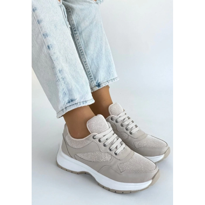 Slar Bej Cilt Bağcıklı Spor Ayakkabı