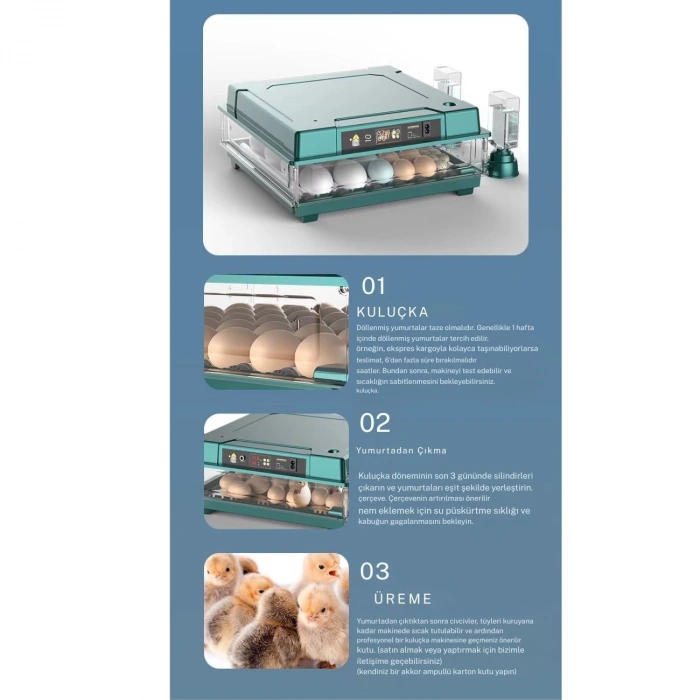 Slim Model 130 Yumurtalık Tam Otomatik Kuluçka Makinesi Gün Sayaçlı Yedek Motorlu