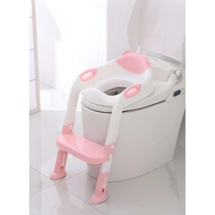 Softy Merdivenli Tuvalet Adaptörü - Çocuğunuz İçin Güvenli ve Konforlu Tuvalet Eğitimi Pembe