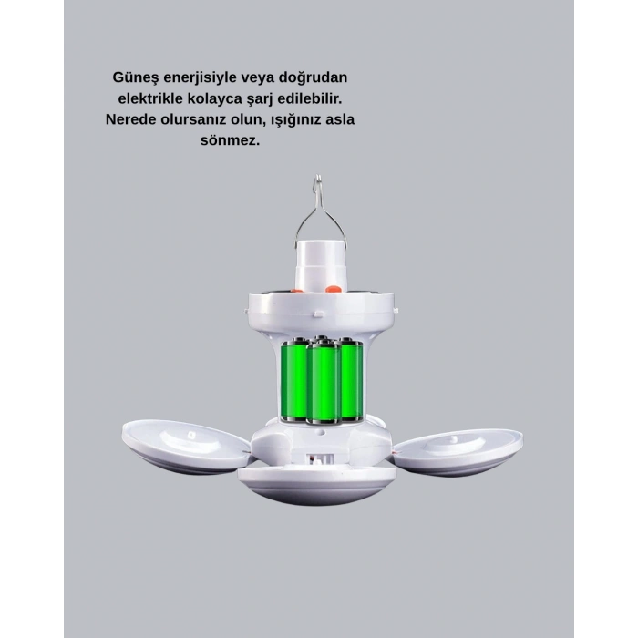 Solar Güneş Enerjili ve USB Şarjlı 5 Kanatlı LED Kamp Lambası