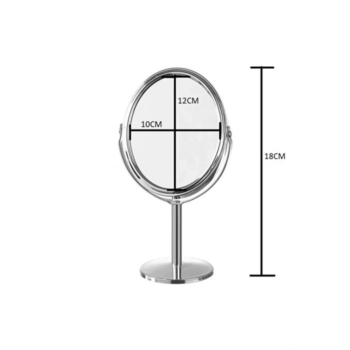 sonx Oval Masaüstü Ayaklı 360° Dönebilen çift taraflı büyüteçli krom ayna 18X10cm