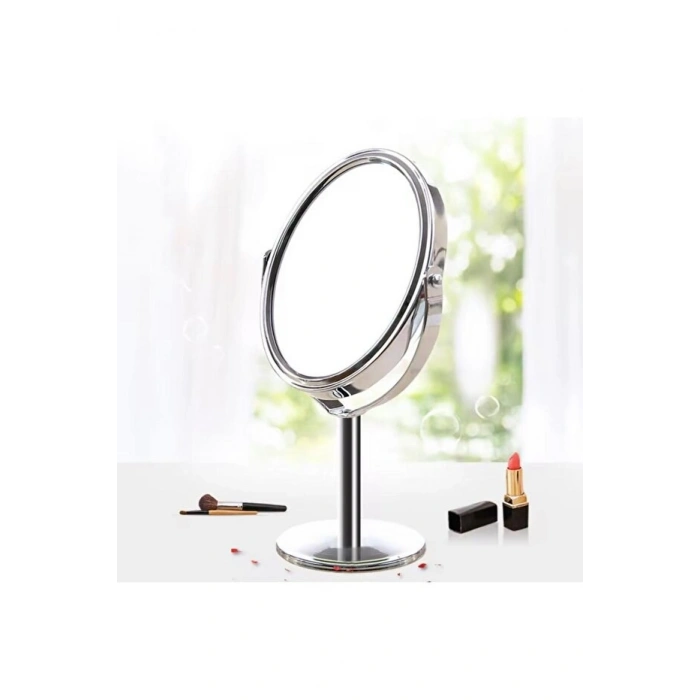 sonx Oval Masaüstü Ayaklı 360° Dönebilen çift taraflı büyüteçli krom ayna 18X10cm