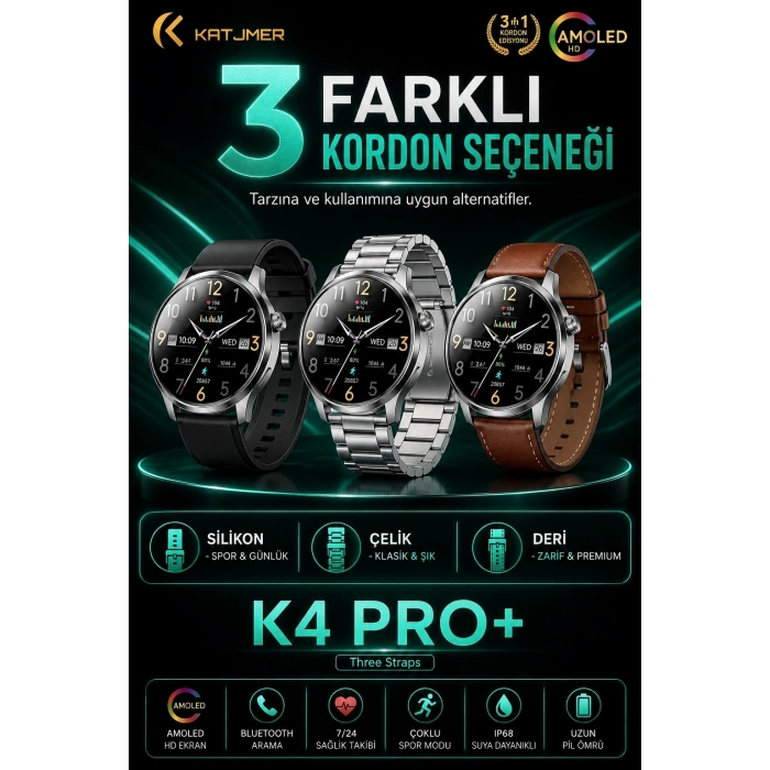 Spor Modlu Bildirim Özellikli Akıllı Saat Metal Kordonlu Üç Kayışlı Günlük Kullanım Seti
