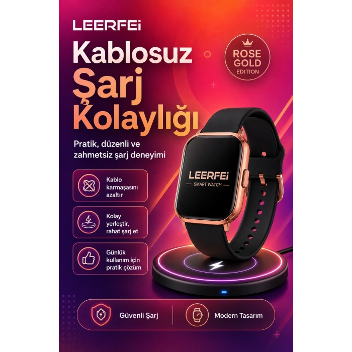 Spor Modlu Kablosuz Şarjlı Akıllı Saat Mesaj Bildirimli Rose Gold Tasarımlı Model