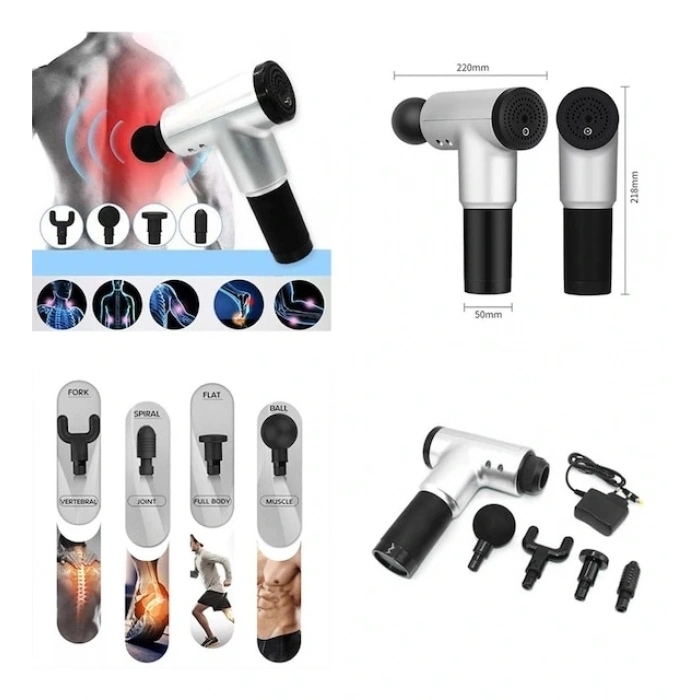 Sporcu Masaj Aleti 4 Başlıklı Şarjlı Titreşimli Yoğurmalı (5047)