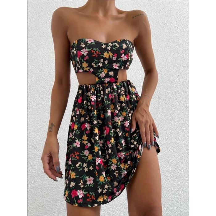 Straplez elbise baskılı