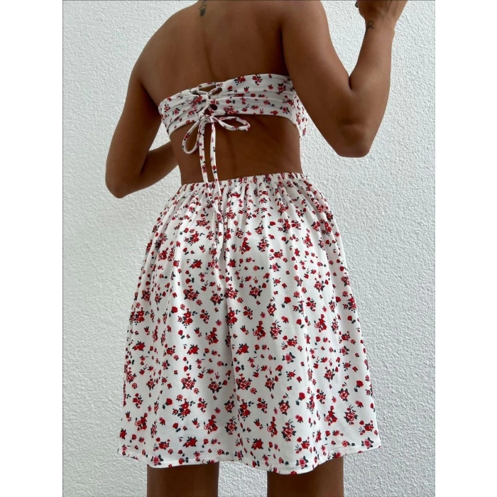 Straplez elbise baskılı