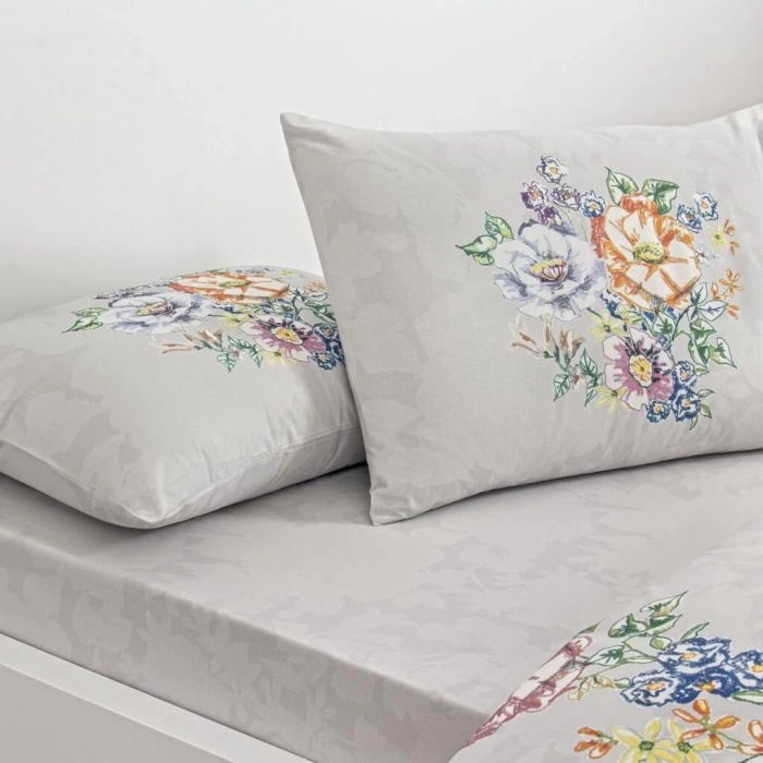 Taç Çift Kişilik Ranforce Nevresim Takımı Fiora Gri