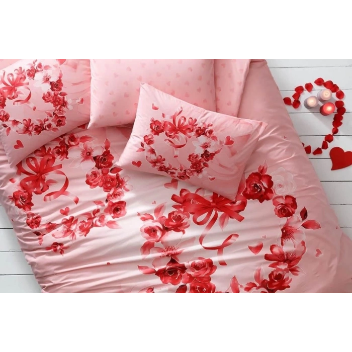 Taç Glow Parlayan Çift Kişilik Nevresim Takımı Roses Pembe