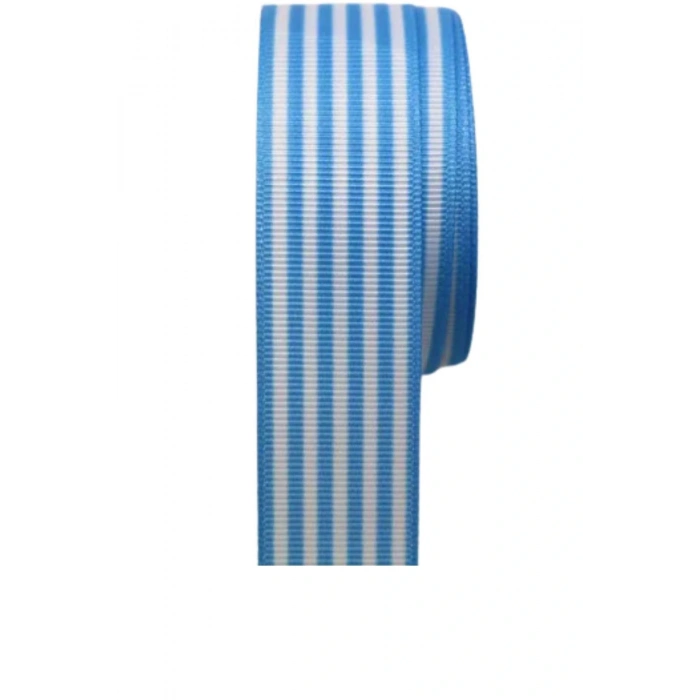 Tafta Çizgi Desen Kurdele 25 mm Mavi 5 Metre
