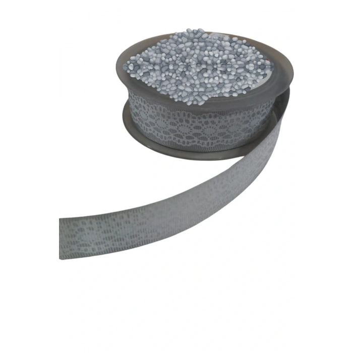 Tafta Dantel Görünümlü Kurdele Gri 25 mm 1 Metre