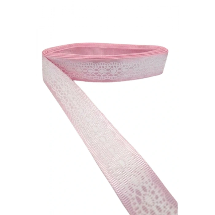Tafta Dantel Görünümlü Kurdele Pembe 25 mm 1 Metre