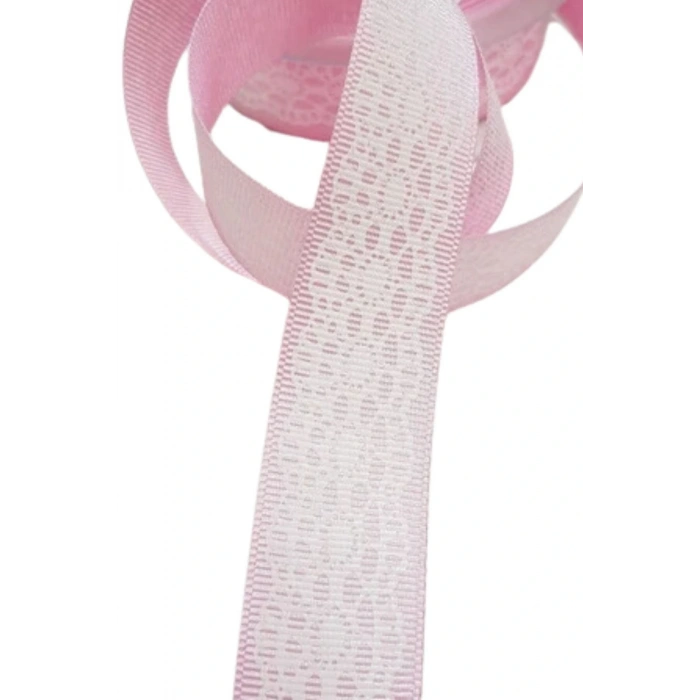 Tafta Dantel Görünümlü Kurdele Pembe 25 mm 1 Metre