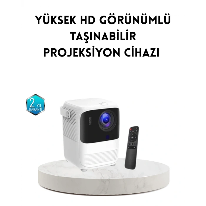Taşınabilir Akıllı 1080P Projektör – 64GB Hafıza, 2GB RAM, Full HD Görüntü, Kumandalı