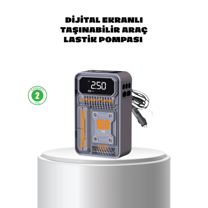 Taşınabilir Kablosuz Hava Pompası – 150 PSI Güçlü Basınç ve 6000mAh Şarjlı