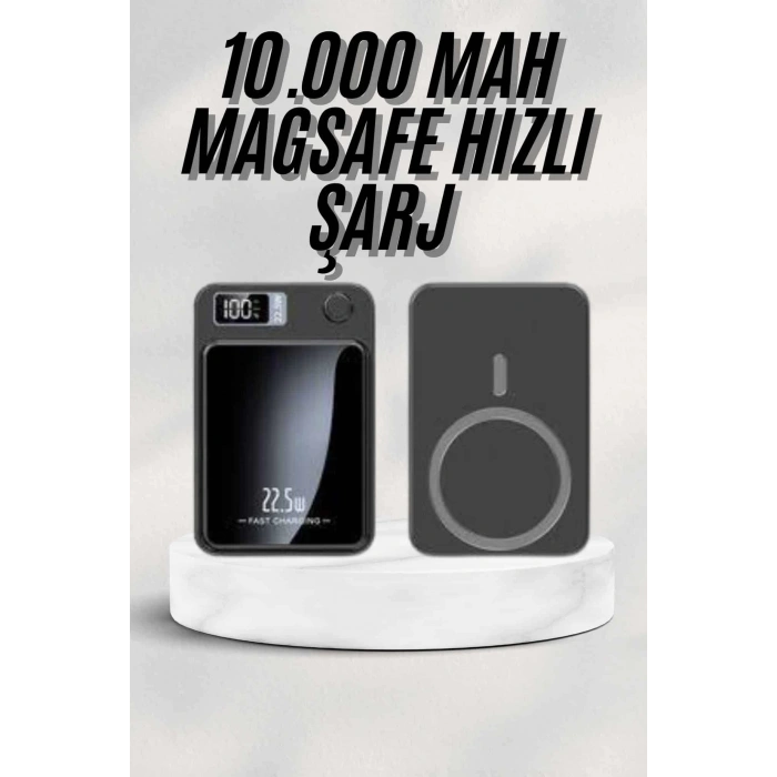 Taşınabilir Şarj Magsafe Powerbank 10.000 mAh Hızlı Şarj Led Göstergeli Kablosuz