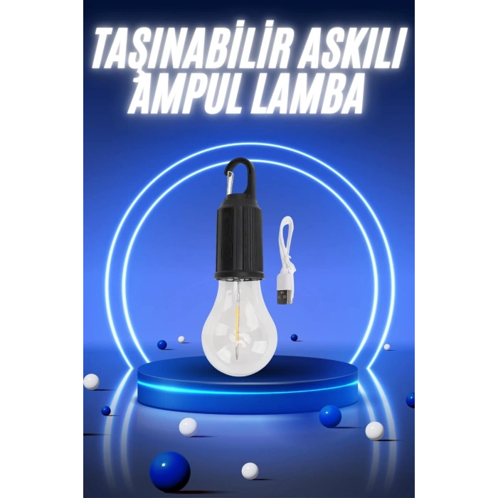 Taşınabilir Şarjlı Led Ampul Askılı Lamba Kamp Bahçe Lambası