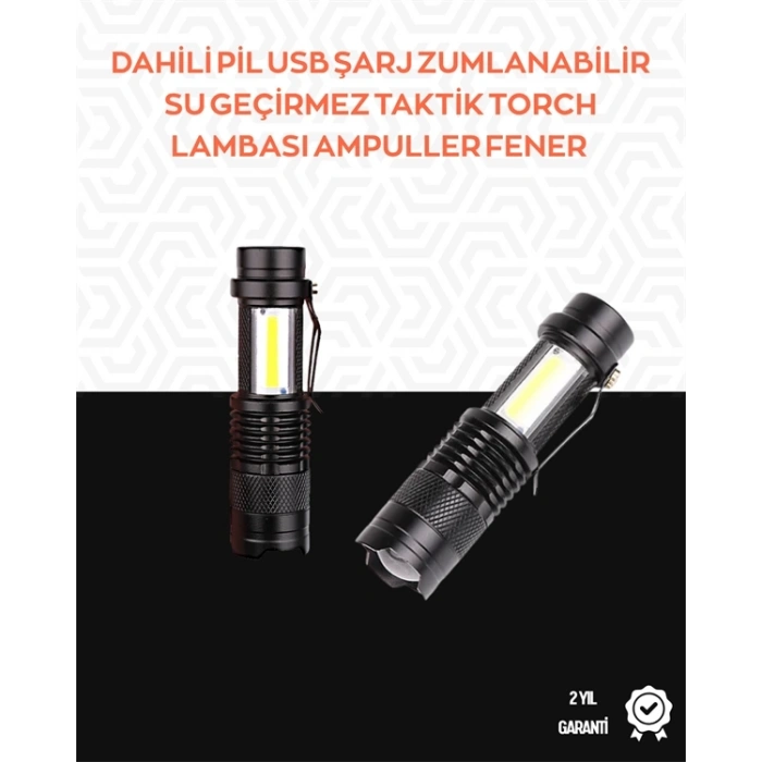 Taşınabilir Şarjlı LED Fener - 4 Modlu, 2000LM, Ayarlanabilir Odak