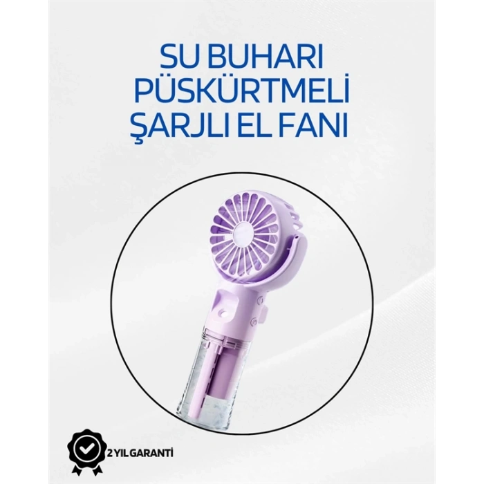 Taşınabilir Şarjlı Su Sisi Püskürtmeli Mini El Fanı – 4 Hız Ayarı, Tip-C Şarjlı, Sessiz Motor