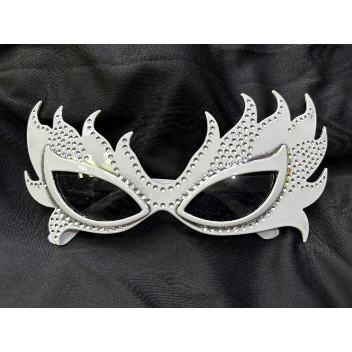 Taşlı Göz Kamaştıran Gecenin Yıldızı Beyaz Parti Alev Gözlük (5047)