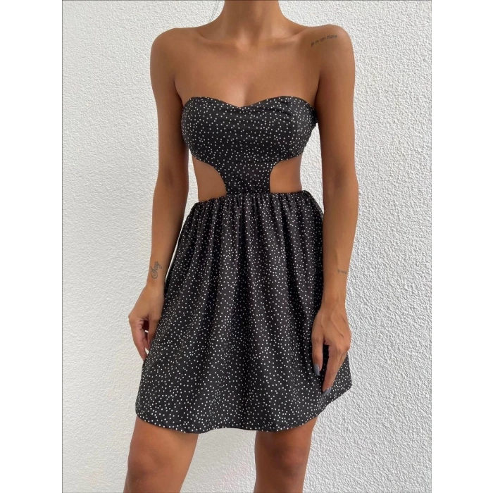 Taşlı straplez elbise