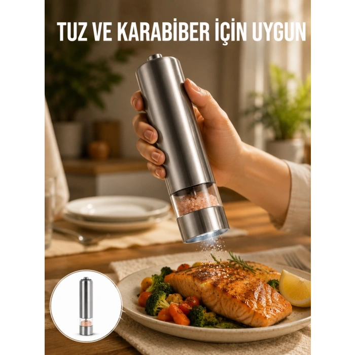 Tek Elle Kullanılan Otomatik Baharat Değirmeni Işıklı Sistem