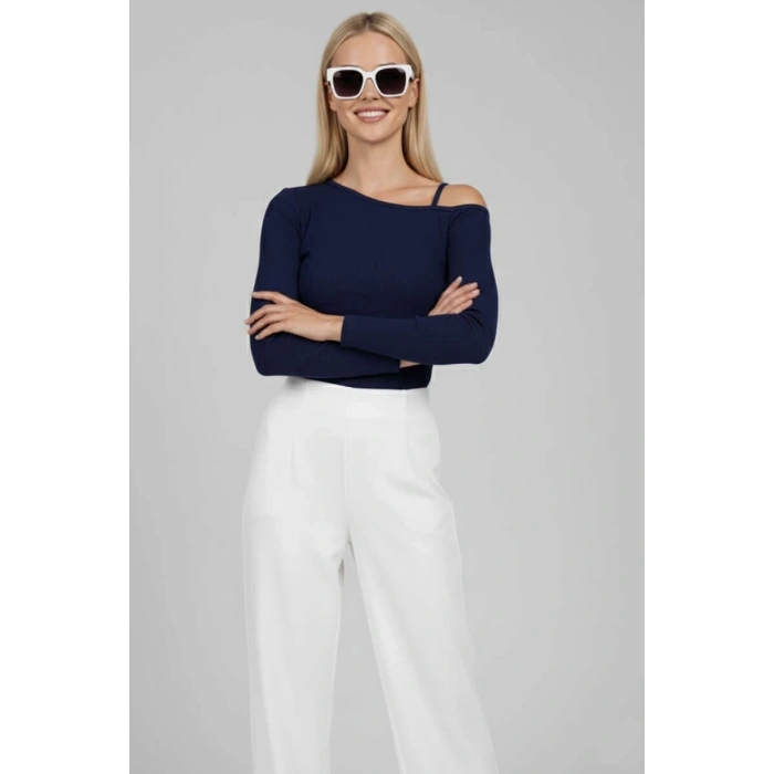 Tek Omuz İpli Bluz Lacivert T4328