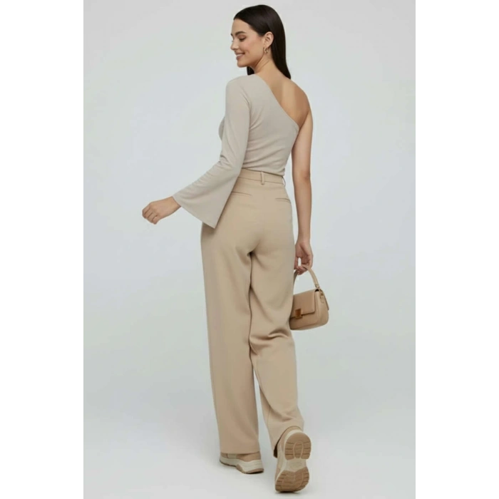 Tek Omuzlu Basic Bluz Vizon T4275