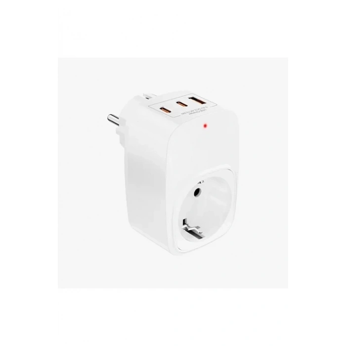 Tekli Yüksek Voltaj Korumalı Duvar Prizi 2x Type-c 1x Usb Çıkışlı Priz Grup Priz Çoğaltıcı Beyaz