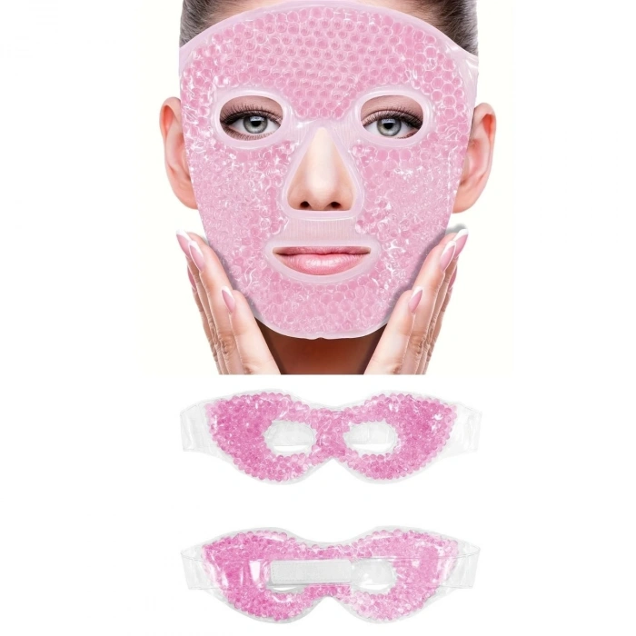 Terapi Jel Boncuklu Yüz Ve Göz Maskesi Seti Pembe Sıcak Ve Soğuk Kullanım