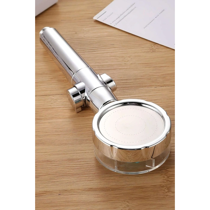 Turbo Duş Başlığı Su Tasarruflu 360 Hareketli Pervaneli Tazyikli Tuşlu Duş Başlığı (5047)