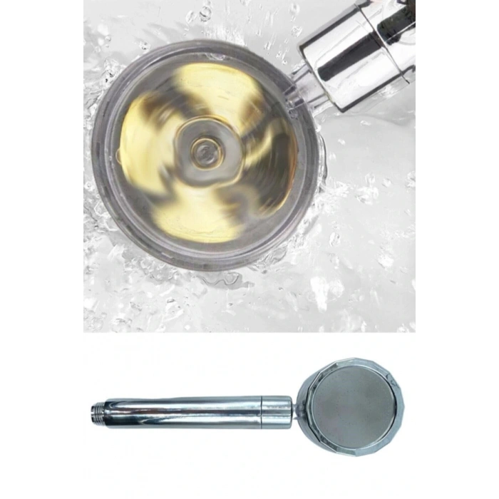 Turbo Duş Başlığı Su Tasarruflu 360 Hareketli Pervaneli Tazyikli Tuşlu Duş Başlığı (5047)