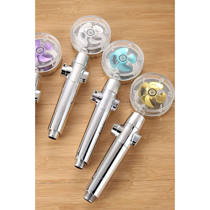 Turbo Duş Başlığı Su Tasarruflu 360 Hareketli Pervaneli Tazyikli Tuşlu Duş Başlığı (5047)