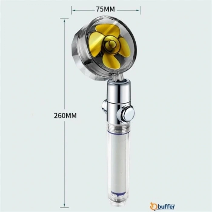 Turbo Pervaneli ve Filtreli Su Tasarruflu 360 Derece Dönebilen Tazyikli Duş Başlığı (5047)