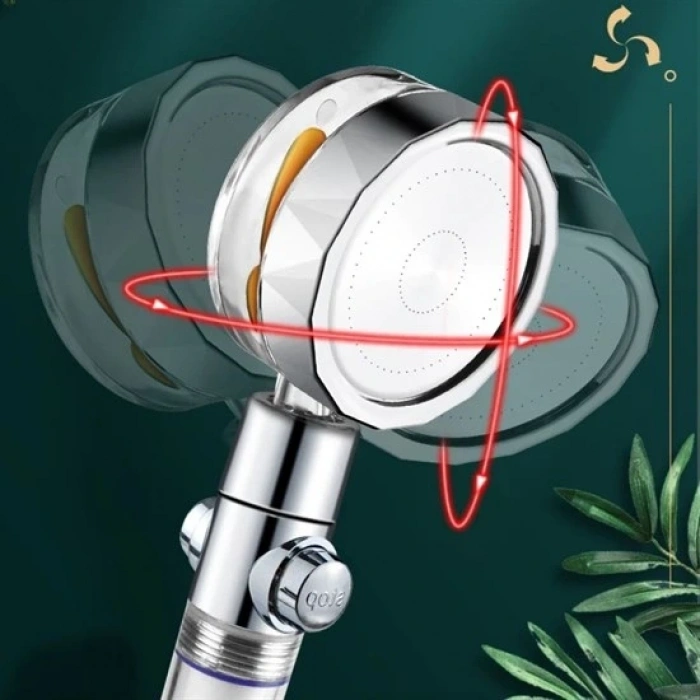 Turbo Pervaneli ve Filtreli Su Tasarruflu 360 Derece Dönebilen Tazyikli Duş Başlığı (5047)