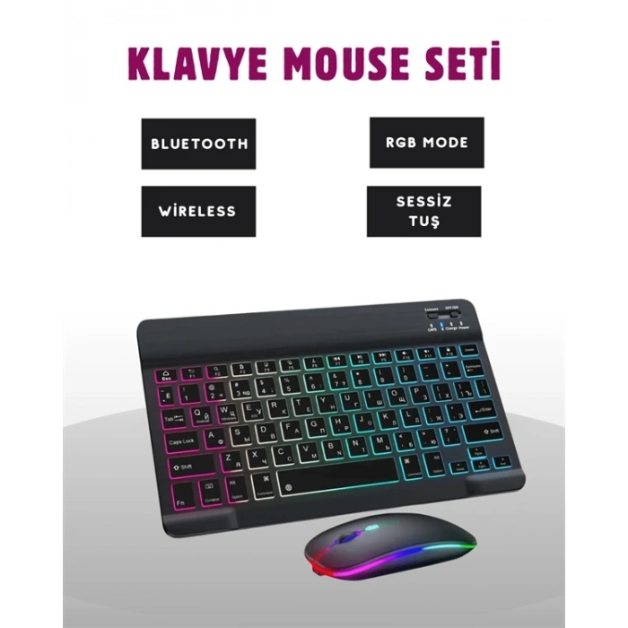 Türkçe Q Klavye Düzenli RGB Kablosuz Klavye Mouse Set