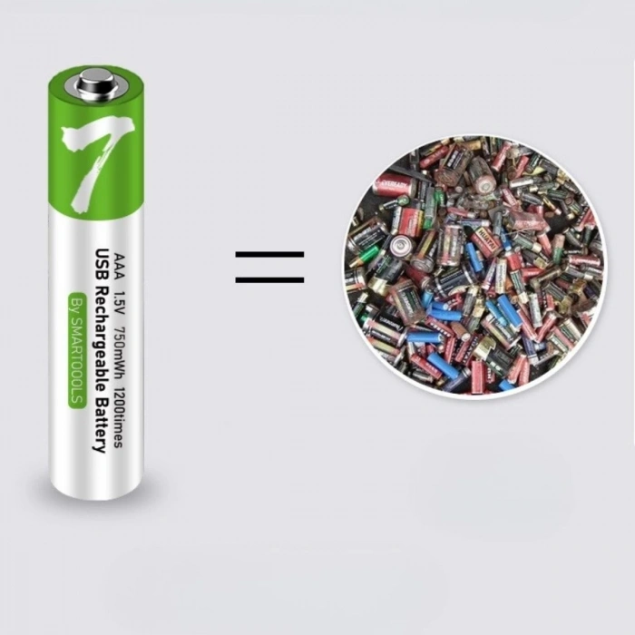 Type-C ile Şarjolabilen 4 lü AAA 1.5V Lityum İnce Şarjlı Kalem Pil 750 mAH Uzun Ömürlü