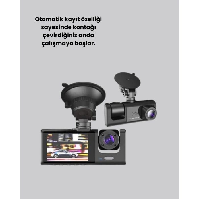 Üç Kameralı Araç Kamerası Full HD Gece Görüş  G-Sensör