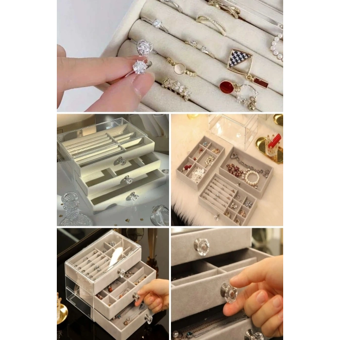 Üç Katlı Çekmeceli Takı Kozmetik Organizer