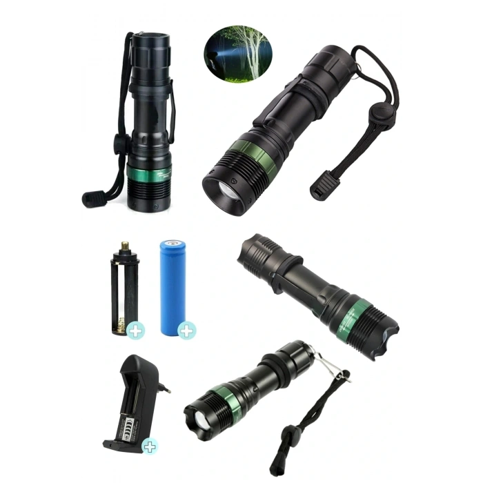 Ultra Güçlü 3 Modlu Metal Şarjlı El Feneri Cree T6 800 Metre + Şarjlı Pil (5047)