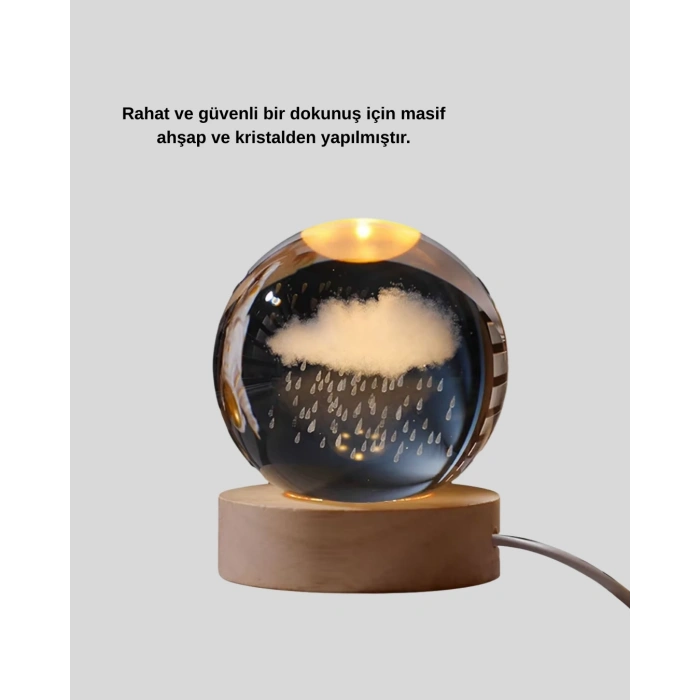 USB Bağlantılı 3D Kristal Yağmur Bulutu Lamba Ahşap Tabanlı Dekoratif Aydınlatma