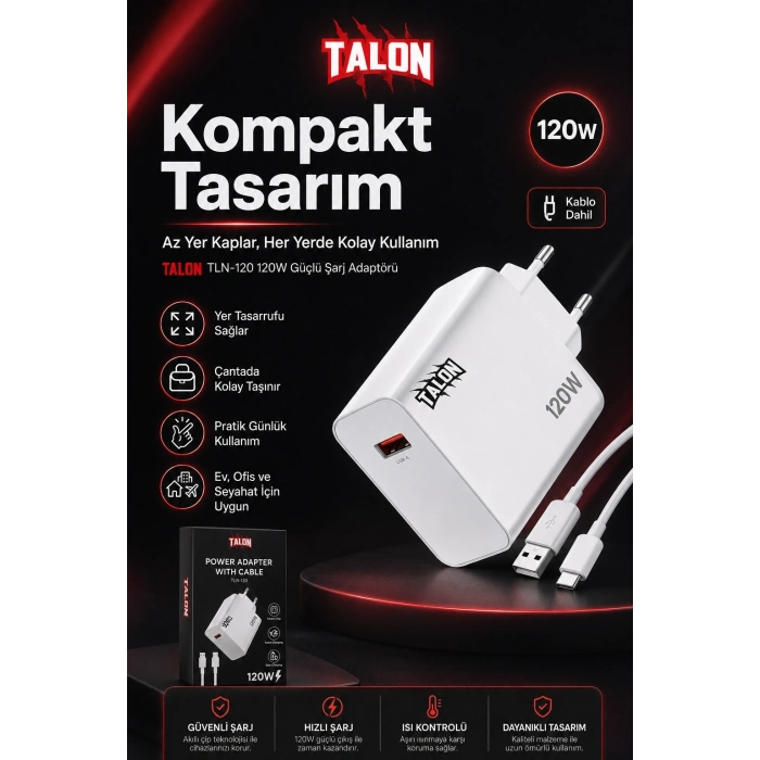 USB Kablolu 120W Güç Adaptörü Hızlı Şarj Destekli Mobil Cihaz Uyumlu Set