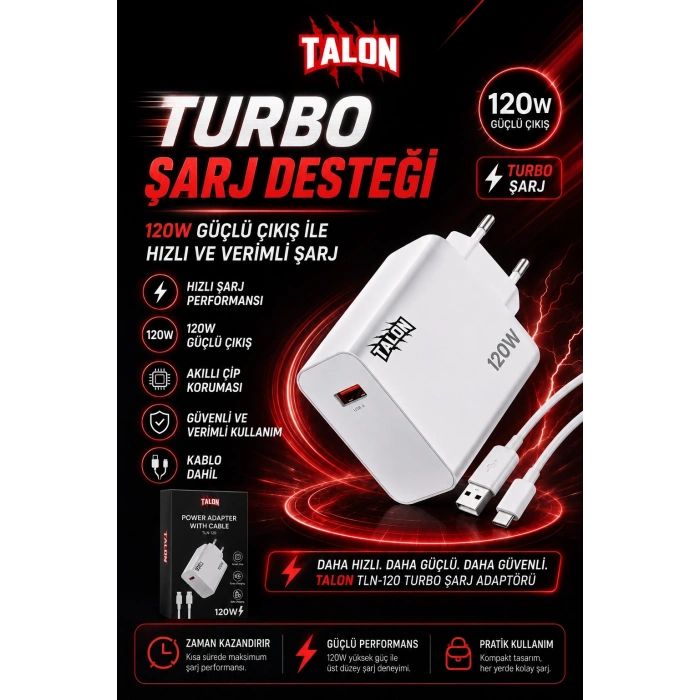 USB Kablolu 120W Güç Adaptörü Hızlı Şarj Destekli Mobil Cihaz Uyumlu Set